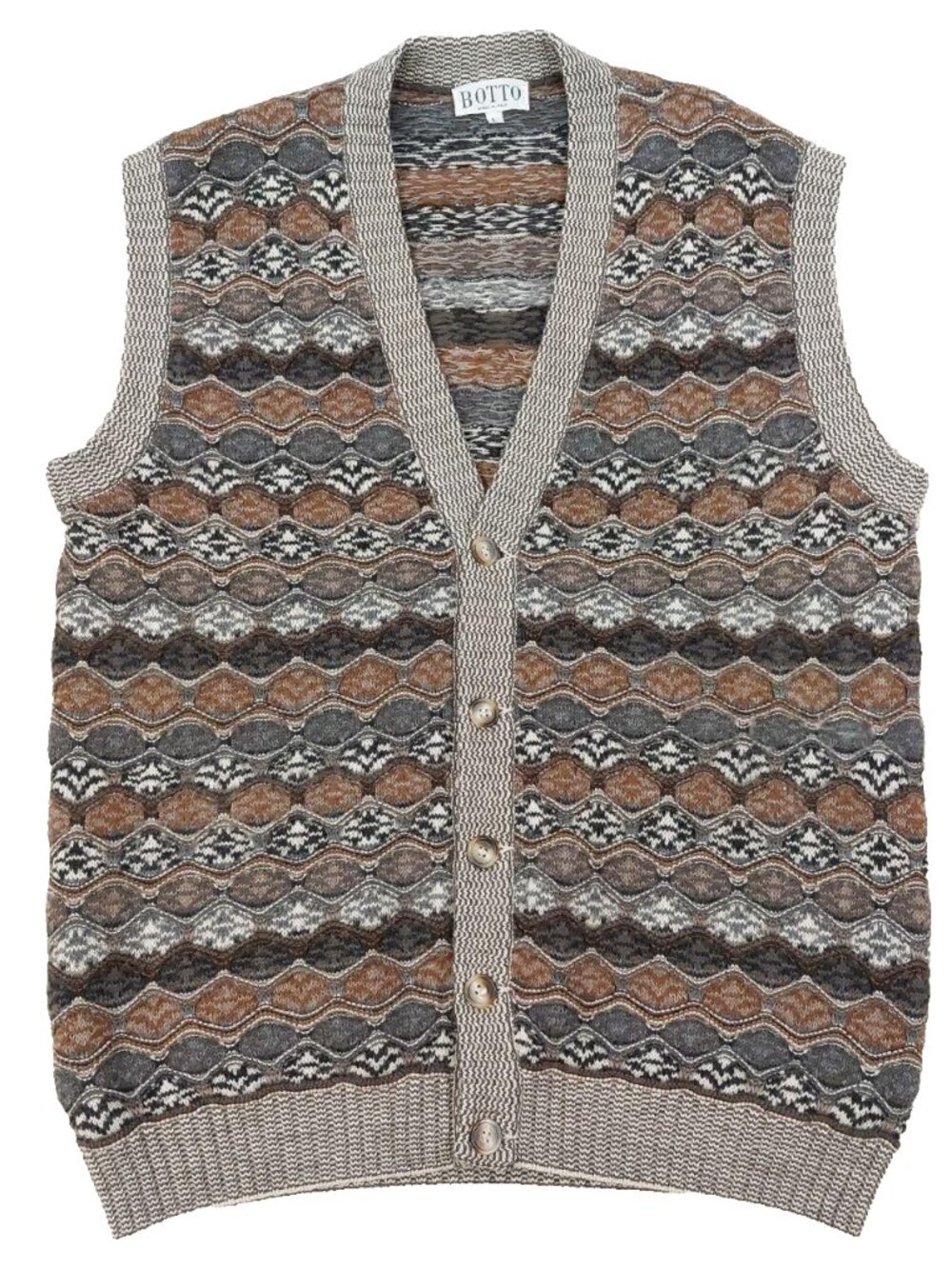 Botto 3D Knit Button Sweater Vest Mens Large, Wool Alpaca Mohair, Made in Italy